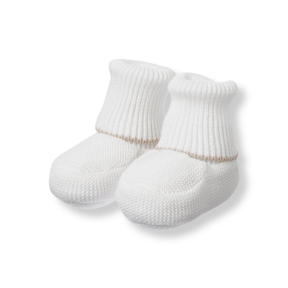 Janie and Jack White Knit Baby Booties with Beige Accent